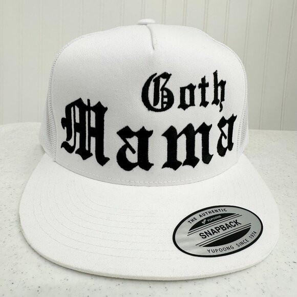 Star Oaks Farm Accessories - YP Classics Goth Mama Trucker Hat Embroidered White Unisex Emo Witch Mom Gift